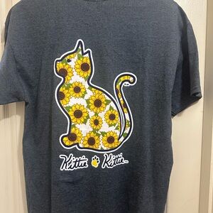Grey/Blue Cat Sunflower Graphic T-Shirt Women’s XL NWOT